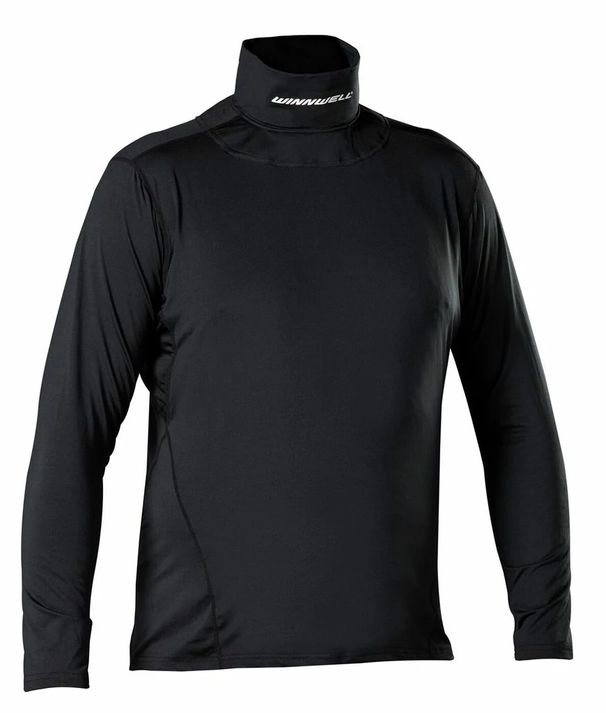Winnwell Senior Long Sleeve Base Layer Shirt With BNQ Approved Built In Neck Guard Hockey